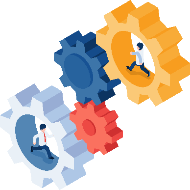 Isometric businessman running inside the gear